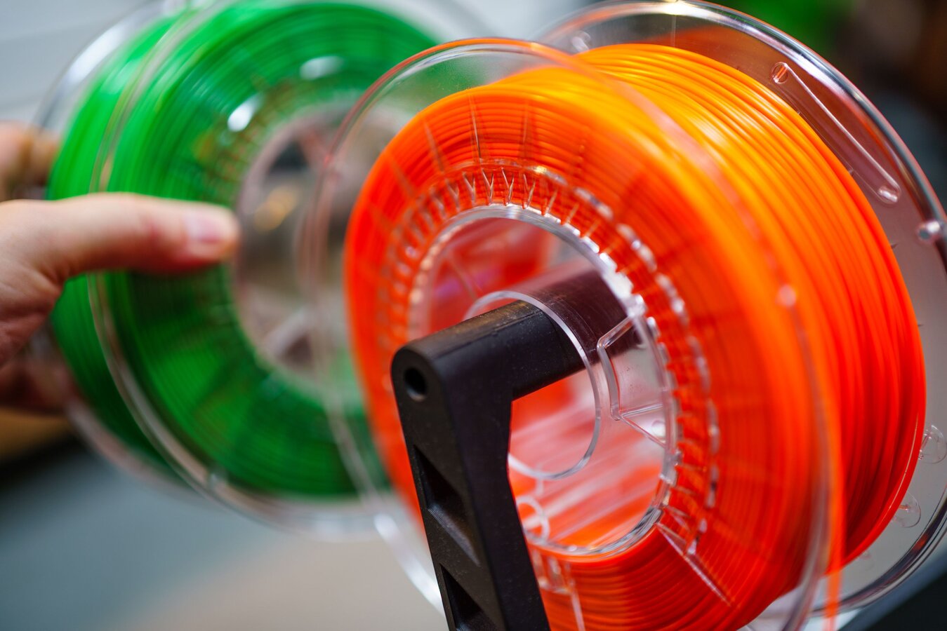 Colorful 3D printer filament spools ready for production
