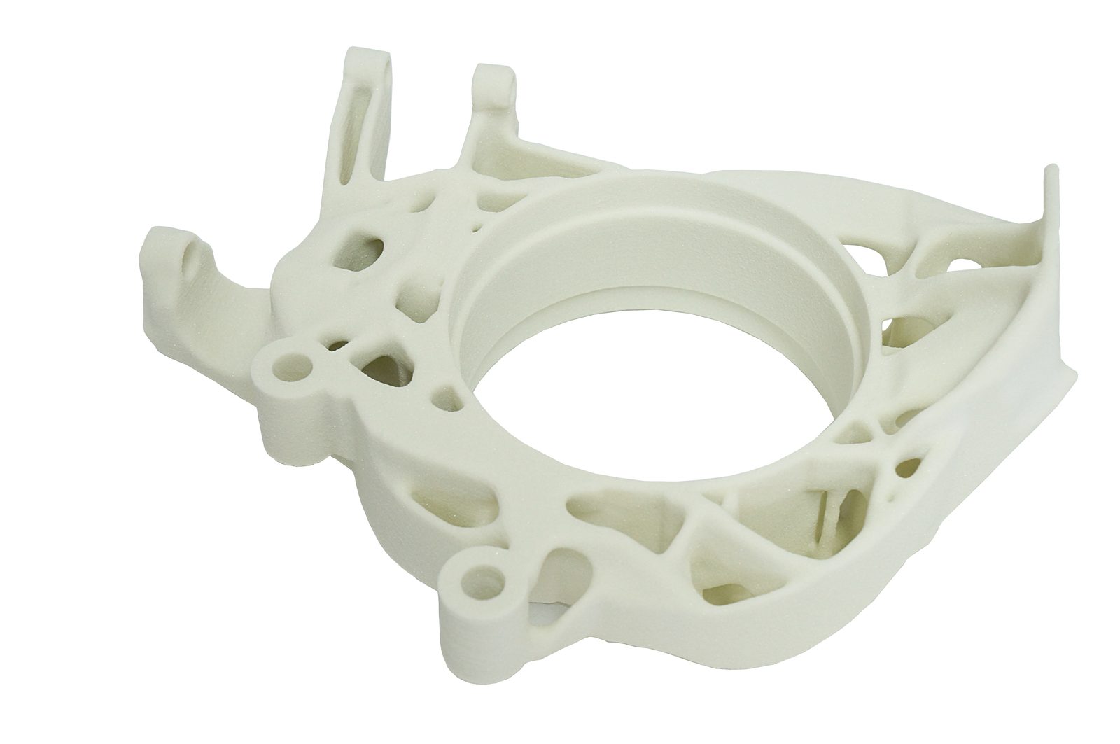 Topology-optimized 3D-printed wheel carrier in a light engineering material